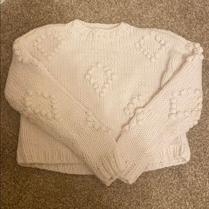 White Pom Pom Chunky Cropped Sweater